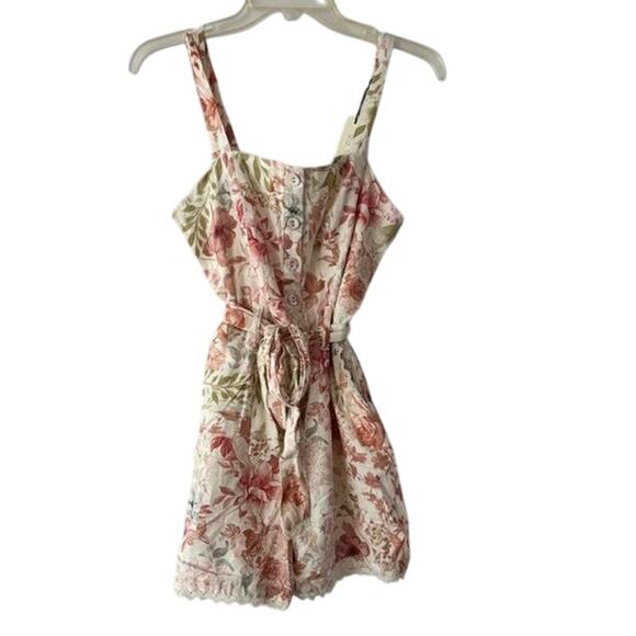 Rachel Zoe Floral Belted Romper Smocked Bodice Lace Trim NWT Size 2 - Picture 1 of 10